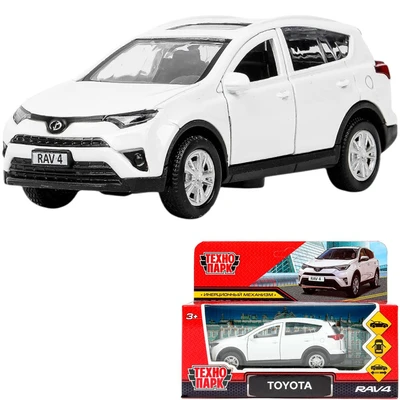Модель RAV4-WH-WOD TOYOTA RAV4 длина 12 см двери, багажн, инерц. белый Технопарк в кор. 439-371