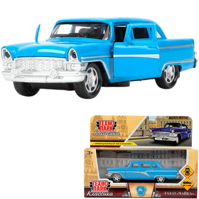 Модель GAZ13-12-BU газ-13 "чайка" 12 см, двери, инерц, синий Технопарк  в кор. 439-351