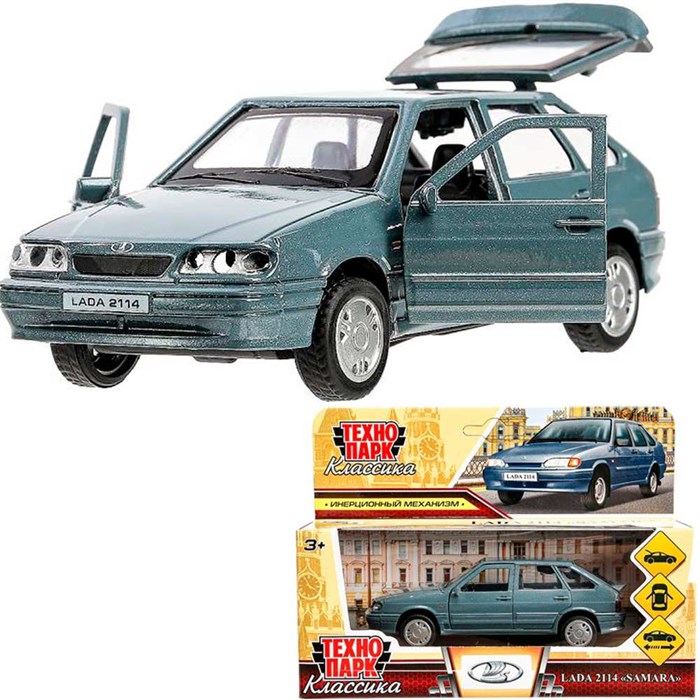 Модель  2114-12-GY LADA -2114 "SAMARA" 12 см, двери, багаж, инерц, мокрый асфальт Технопарк  в кор. 439-266