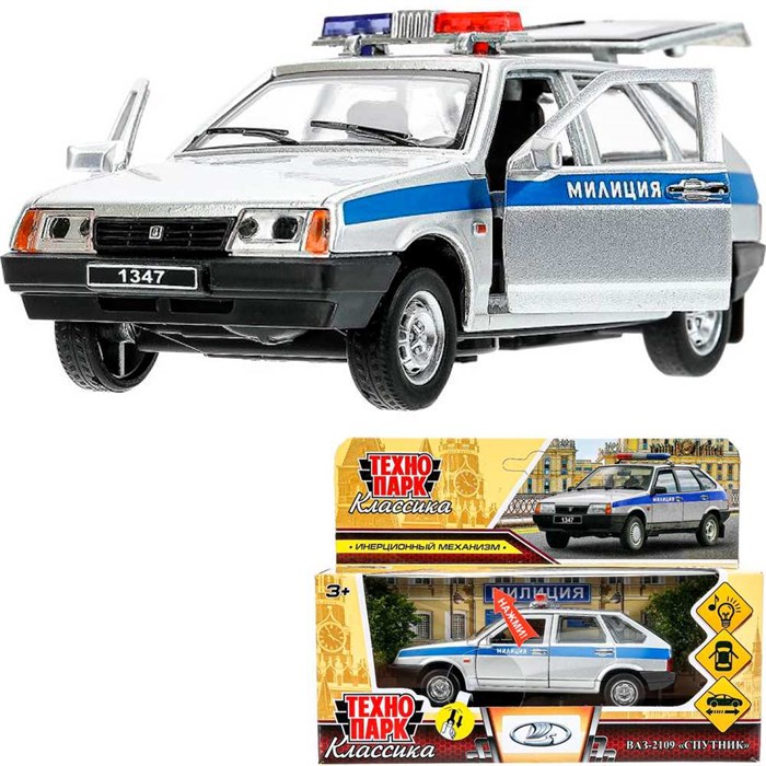 Модель 2109-12SLPOL-GY ваз-2109"спутник МИЛИЦИЯ 12 см, двери, багаж, инерц, сереб Технопарк  в кор. 439-221