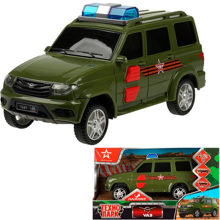 Модель PATRIOTBLACK-15PLARR-GN UAZ ПАТРИОТ АРМИЯ РОССИИ 15,5 см, 2 кн,ин, зеленый Технопарк 439-148