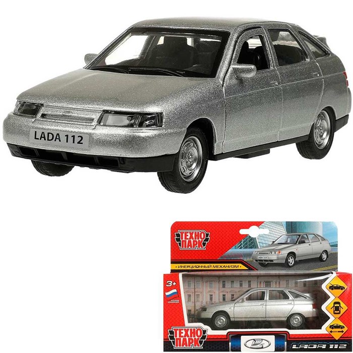 Модель 2112-12-SR ВАЗ-2112 12 см, двери, багаж, серебряный Технопарк в коробке 239-996