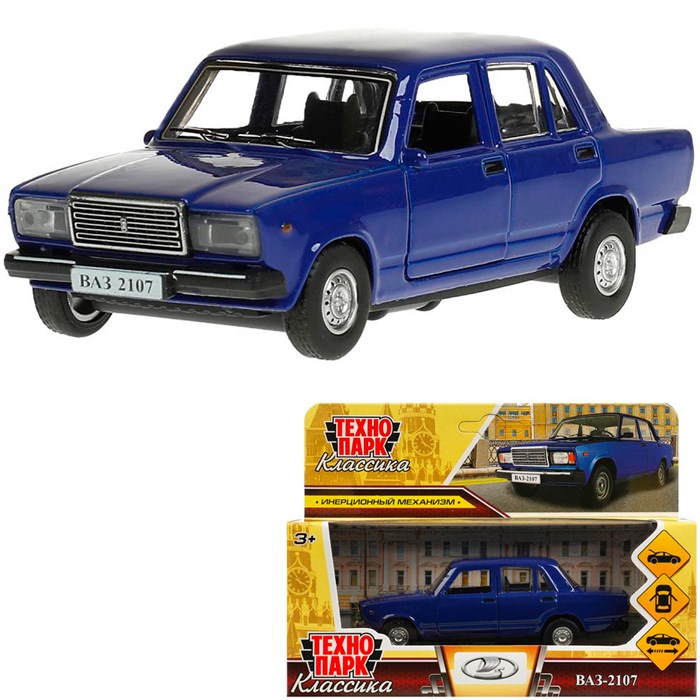 Модель 2107-12-BU1 ВАЗ-2107 длина 12 см, двери, багаж, инерц, темно-синий Технопарк 139-987