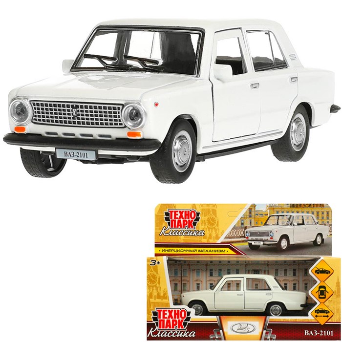 Модель 2101-12-WH ВАЗ-2101  длина 12 см, двери, багаж, инерц, белый Технопарк 139-980