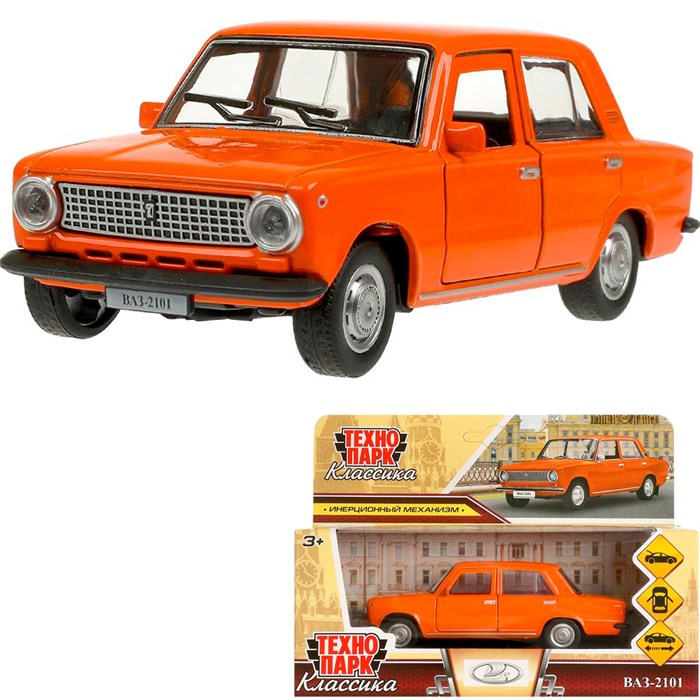 Модель 2101-12-OG ВАЗ-2101  длина 12 см, двери, багаж, инерц, оранжевый Технопарк  в кор 139-983