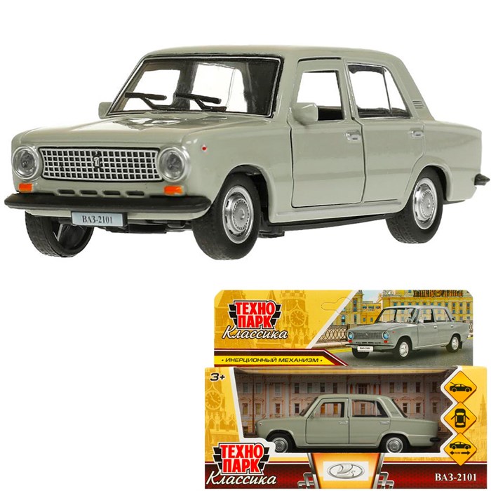 Модель 2101-12-GY ВАЗ-2101  длина 12 см, двери, багаж, инерц, серый Технопарк  в кор 139-984