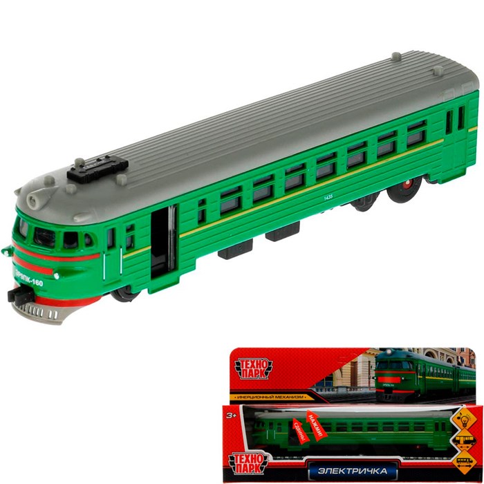 Модель COMTRAIN-19SL-GN ЭЛЕКТРИЧКА длина 19 см, двери, инерц, зеленый Технопарк в коробке 438-791