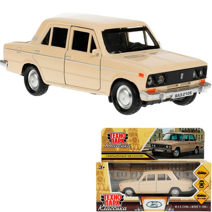 Модель 2106-12-BG ВАЗ-2106 ЖИГУЛИ длина 12 см, двери, багаж, инерц,бежевый Технопарк  в коробке /72/ 438-908
