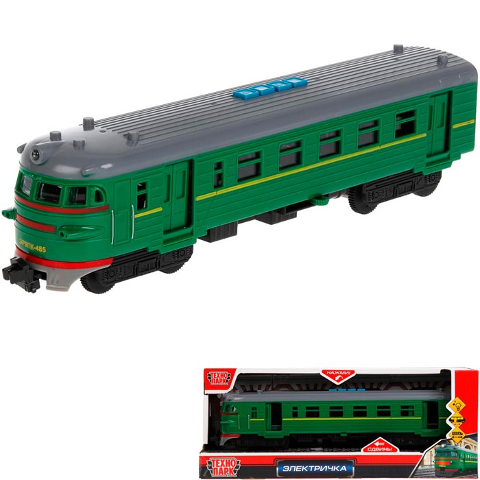 Модель COMTRAIN-30PL-GNGY ЭЛЕКТРИЧКА 30 см, 4 кнопки, инерц, зелен Технопарк  в коробке 438-895