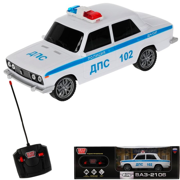 Машина на радиоуправлении VAZ2106-18L-POL-WH ВАЗ-2106 ПОЛИЦИЯ 18 см, свет, бел Технопарк в кор /24/ 438-709