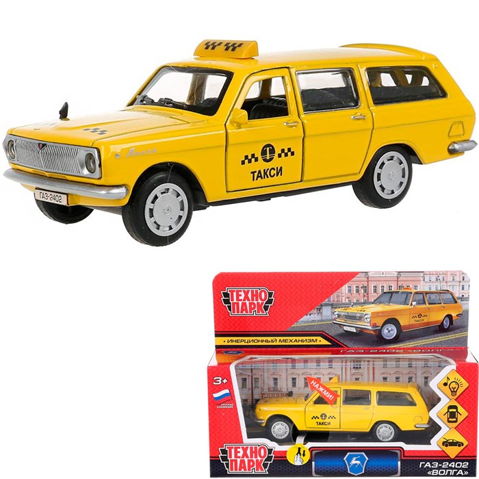 Модель 2402-12SLTAX-YE ГАЗ-2402 Волга Такси желтая Технопарк в коробке 340-581