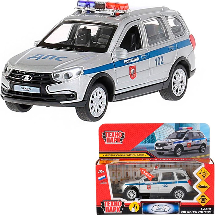 Модель GRANTACRS-12SLPOL-SR Lada Granta Cross 2019 Полиция серебристый Технопарк  в коробке 340-453