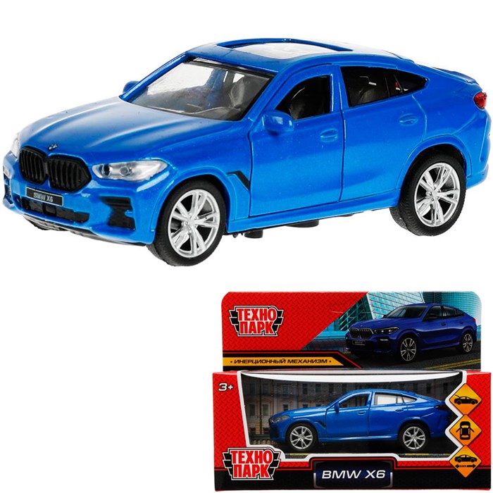 Модель X6-12-BU BMW X6 длина 12 см, двери, багаж, инер, синий Технопарк в коробке 438-674
