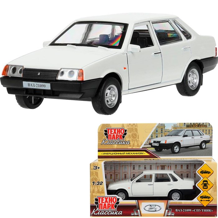 Модель 21099-132-WH ВАЗ-21099 "Спутник" 13,1 см, двери, багаж, белый Технопарк в кор. 439-533