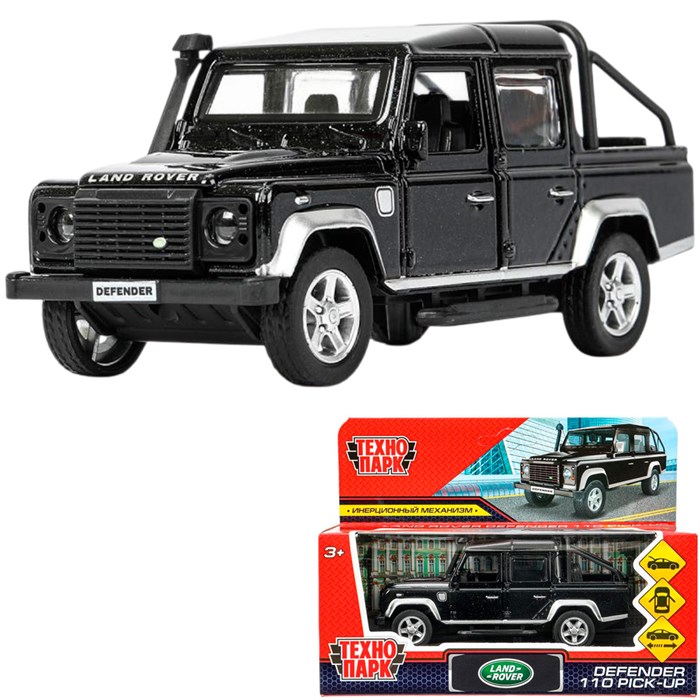 Модель DEFPICKUP-12-BK-WOD LAND ROVER DEFENDER PICKUP 12 см, двери, багаж, черный Технопарк в кор. 439-601