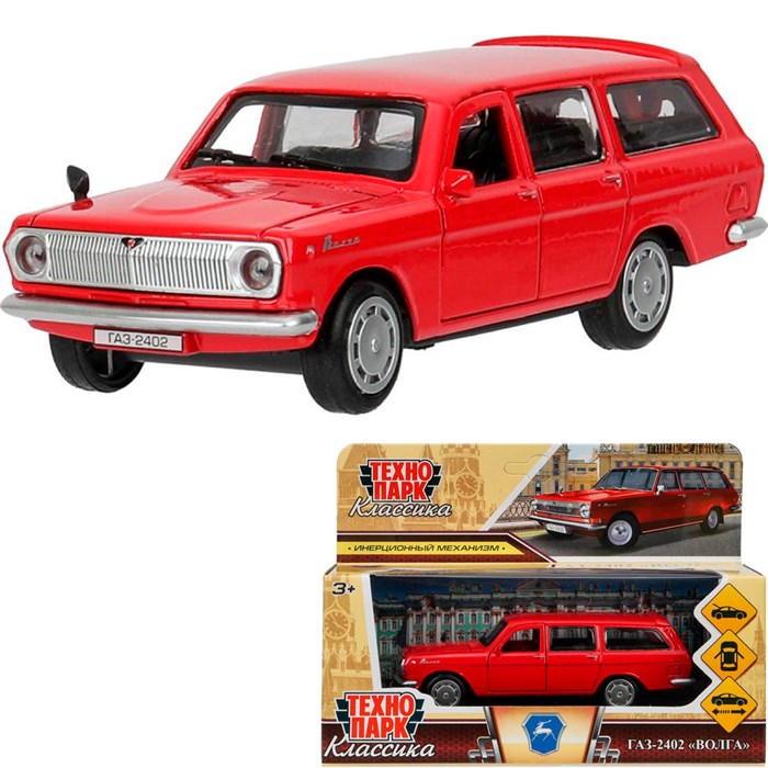 Модель 2402-12-RD-WOD ГАЗ -2402 "волга" дл 12 см, откр дв, багаж, инерц, крас. Технопарк в кор. 439-517