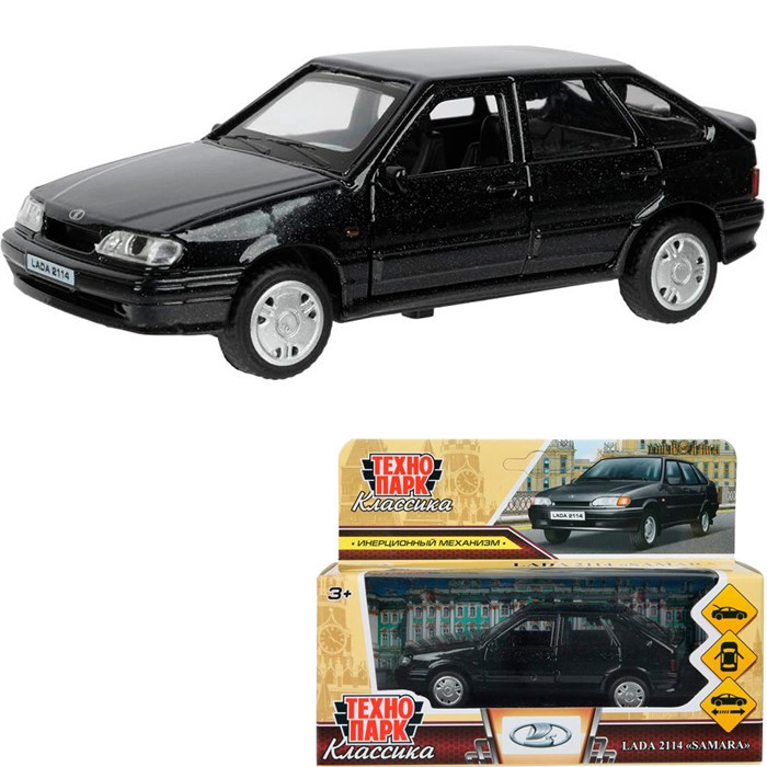 Модель 2114-12-BK-WOD LADA -2114 "SAMARA", 12 см, двери, багаж, инерц., черный Технопарк  в кор. 439-404