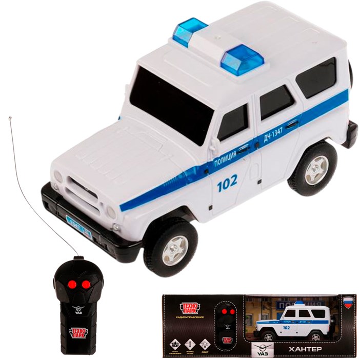 Машина на радиоуправлении HUNTER-15RCPOL-WH УАЗ ХАНТЕР ПОЛИЦИЯ 15 см, свет, белый Технопарк в кор /36/ 438-532
