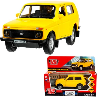 Модель LADA4X4-12-YE LADA 4х4 12 см, двери, багаж, инерц,  желтый Технопарк  в кор. 439-339