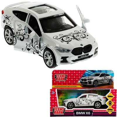 Модель X6-12GRL-WH BMW X6 ДЛЯ ДЕВОЧЕК 12 см, двери, багаж, инер, белый Технопарк в коробке 438-742