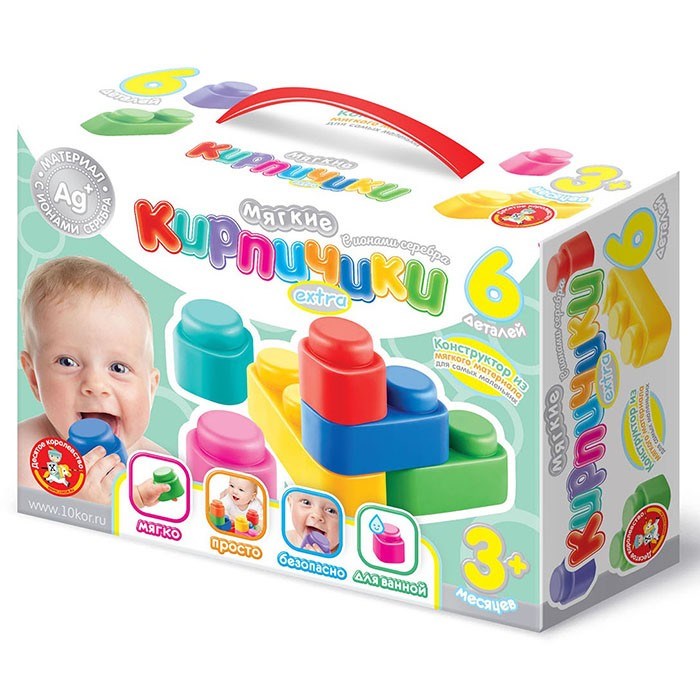 Конструктор Мягкие кирпичики extra.6 дет. с ионами серебра 04060 525-813