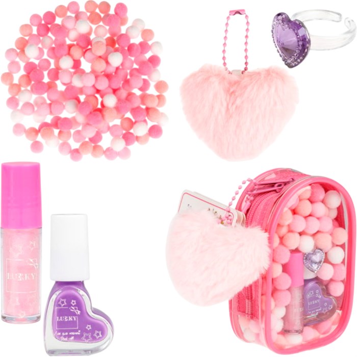 Набор косметики блеск д.губ,лак д.ногтей peel-off,косметичка роз.,пушистый брелок Т26342 696-289