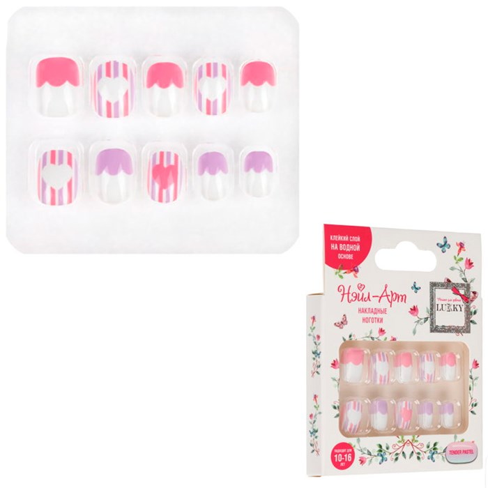 Ногти накладные Lukky Нэйл-Арт Tender Pastel 10 наклад.ногтей на клеевой основе,10-16 лет Т26636 696-307