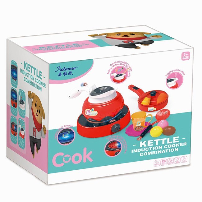 Плита 9B-QC с чайником и аксесс, на батарейках, свет, звук, пар, в коробке 708-053