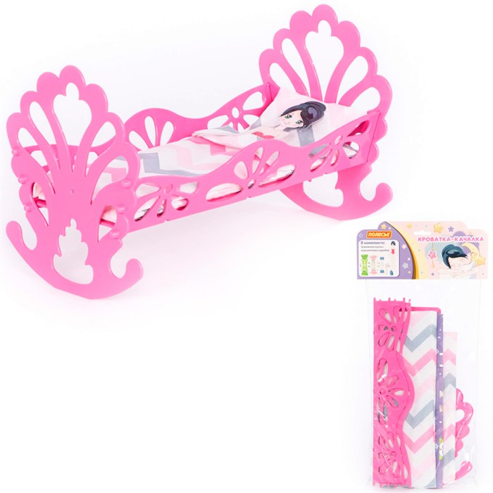 Кроватка-качалка сборная с бумажной куклой и постельным бельём (в пакете) 69801 П-Е /16/ 809-416