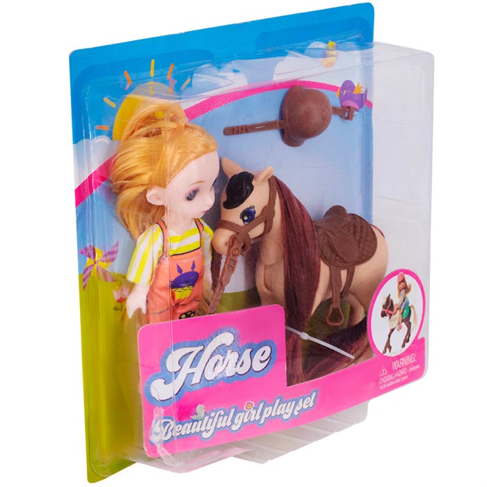 Кукла малышка JN638-3 Девочка с лошадью на блист. оптом 208-991