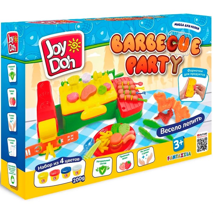 Набор для творчества Масса для лепки Joy Doh набор BARBECUE PARTY - БАРБЕКЮ, гриль, 16 аксессуаров,  4 баночки с тестом BBQ-200 pot /12/ 989-580