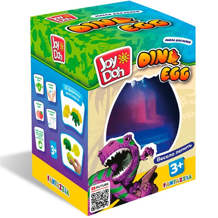 Набор для творчества Масса для лепки Joy Doh набор DINO EGG - ЯЙЦО ДИНОЗАВРА, 3D формы, 2 пакетика с тестом EGG-40 bag/48/ 989-574
