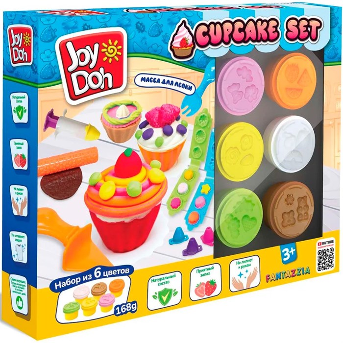 Набор для творчества Масса для лепки Joy Doh набор CUPCAKE SET - ЛЮБИМЫЕ ПИРОЖНЫЕ, 3d формы,18 аксессуаров,6 баночек с тестом KEKS-168 pot /12/ 989-569