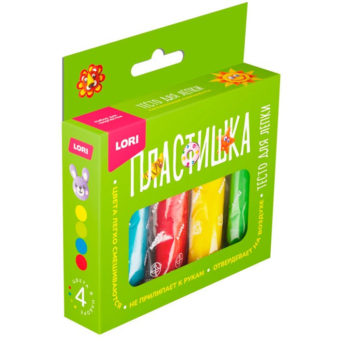 Набор для творчества Пластишка. Тесто для лепки 4 цв по 30 гр (коробка с вырубным окном) Тдл-046 Lori 989-402