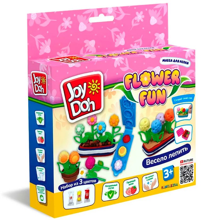 Набор для творчества Масса для лепки Joy Doh набор FLOWER FUN - ЦВЕТЫ,3D формы цветов,8 аксессуаров,3 пакетика с тестом FLOW-60 bag *** 987-530