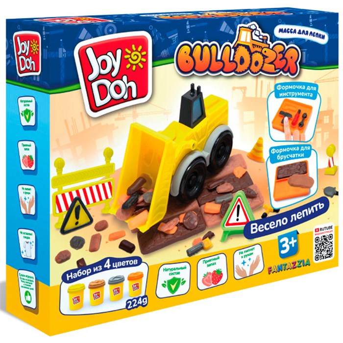 Набор для творчества Масса для лепки Joy Doh набор BULLDOZER-БУЛЬДОЗЕР,9 аксессуаров,4 баночки с тестом BULD-224 pot/12/ *** 987-296