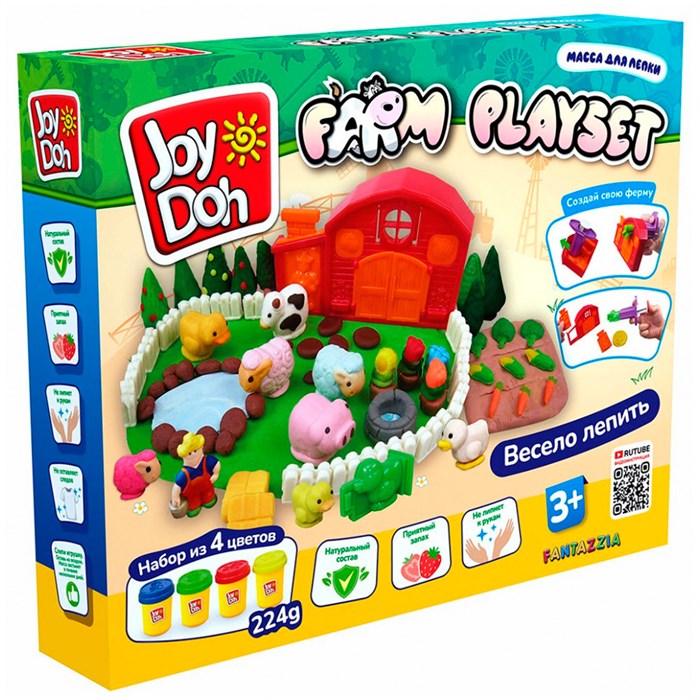 Набор для творчества Масса для лепки Joy Doh набор FARM PLAYSE -ФЕРМЕРСКОЕ ПОДВОРЬЕ,3d формы,бол. ферма,17 аксессуаров,4 баночки с тестом FARM-224 pot /12/ *** 987-295
