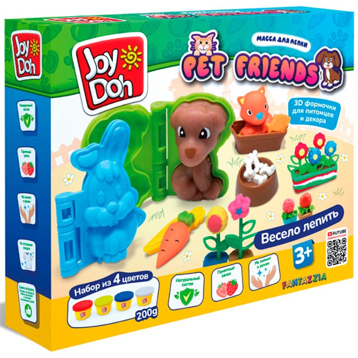 Набор для творчества Масса для лепки Joy Doh набор PET FRIENDS-ДОМАШНИЕ ЖИВОТНЫЕ,3d формы,26 аксесуаров,4 баночки с тестом PETS-200 pot /12 *** 987-294