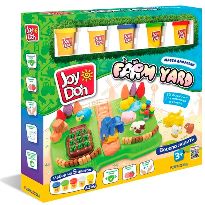 Набор для творчества Масса для лепки Joy Doh набор FARMYARD-ФЕРМА,чудо-трактор,3d формы,12 аксессуаров,5 баночек с тестом FARM-425 pot /6/ *** 987-291