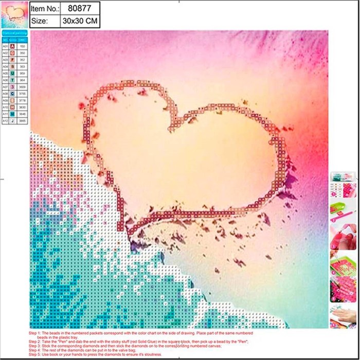 Набор для творчества Алмазная мозаика 5D Сердце 30*30 см без подрамника, частичное заполнение 80877А 988-212