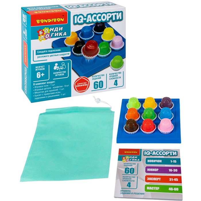 Игра логическая БондиЛогика Bondibon IQ-АССОРТИ круглые конфеты ВВ6334-А 934-495