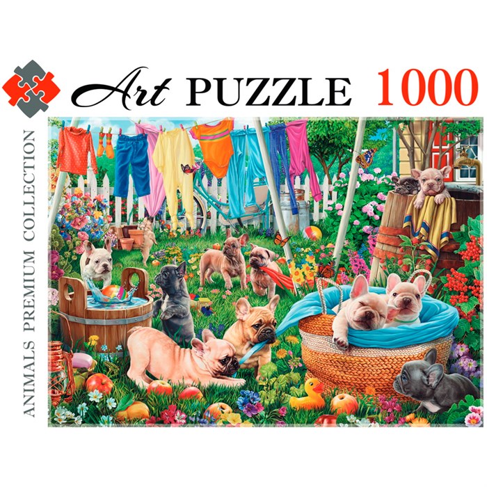 Пазл 1000 Французские бульдоги в саду Ф1000-0466 933-501