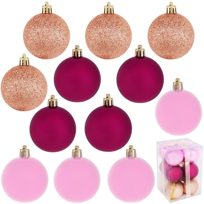 Елочный набор Шары роз., бордо, беж. 6 см 12шт. в кор. E-PT48412A СТОК 151-918