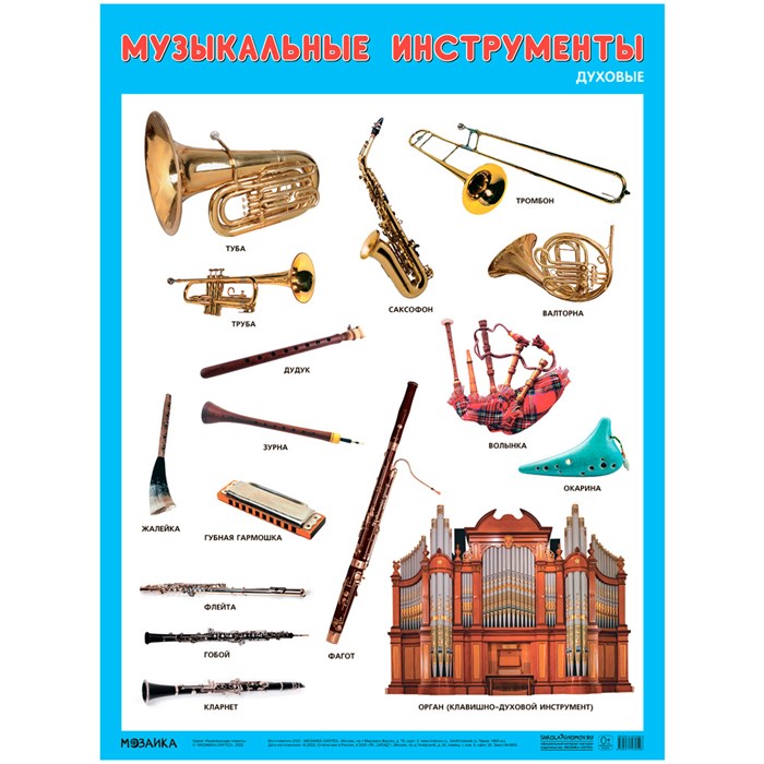 Плакат 978-5-43153-054-8 Развивающие плакаты. Музыкальные инструменты. Духовые 712-773