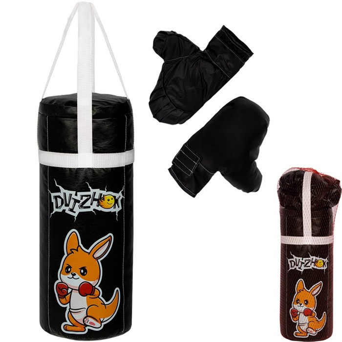 Боксерский набор Кенгуренок 40 см черный,экокожа Dvizhok 654-398