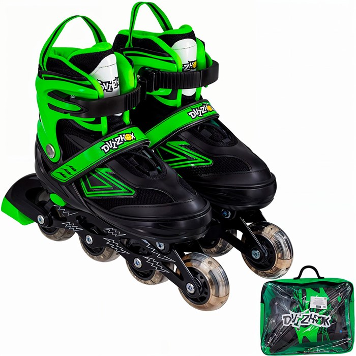 Ролики Dvizhok р. L 38-41 раздвиж., свет 1 колеса, черно-зеленый 141V-671-9 353-430
