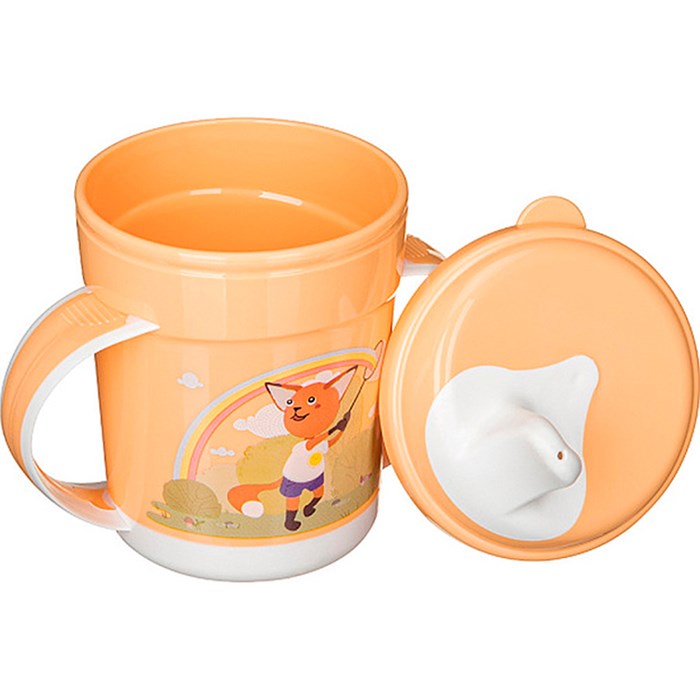 Поильник с ручками и декором и защитной крышкой 320мл Оранжевый 431333208 470-131