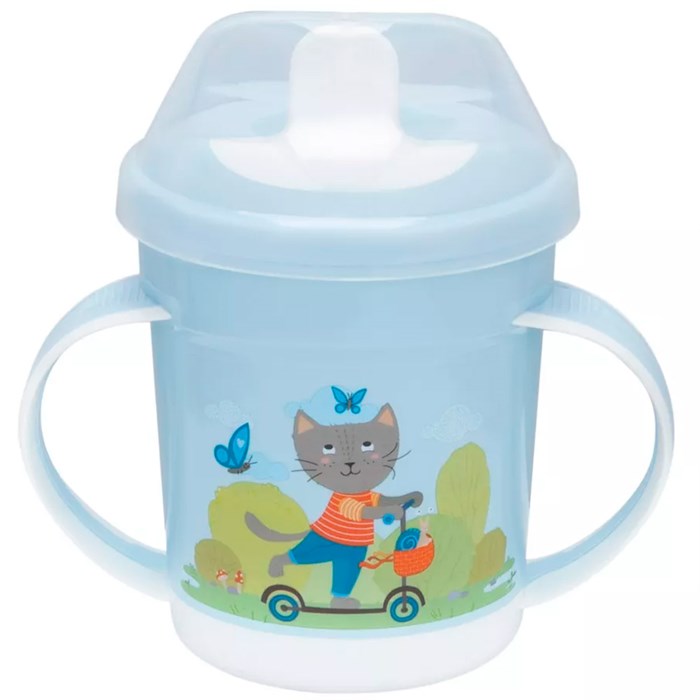 Поильник с ручками и декором и защитной крышкой 320мл Светло-голубой 431333231 470-132