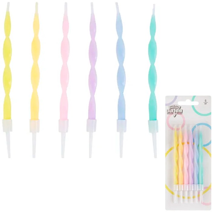 Свечи для торта Серпантин Пастель 10см 6шт 660-592