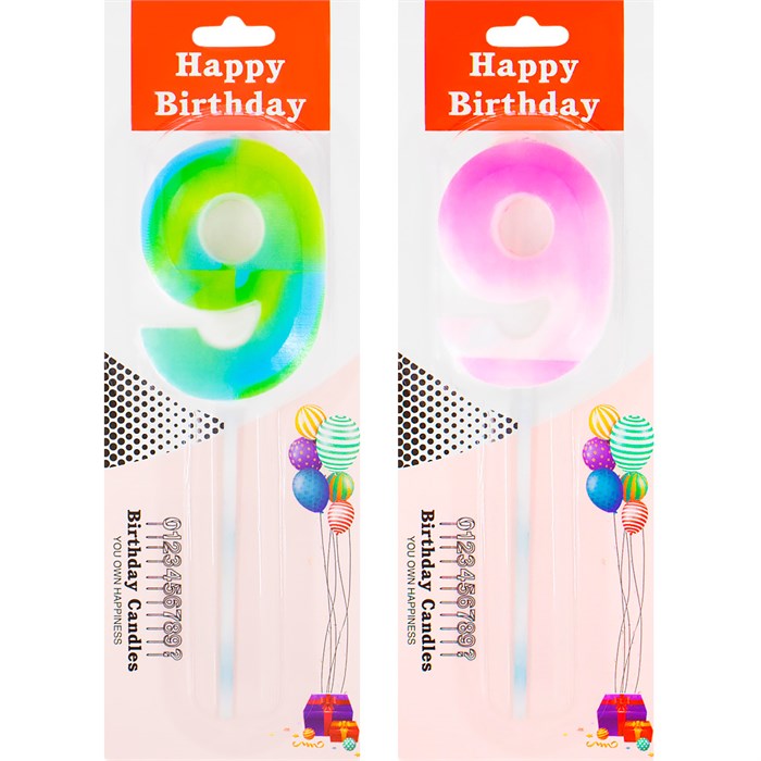 Свеча для торта Цифра 9 в ассорт. FG240525064L-10 561-611